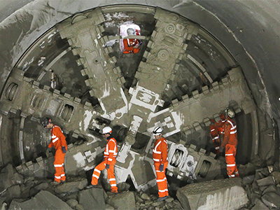 Workers with a boring machine at the Crossrail project