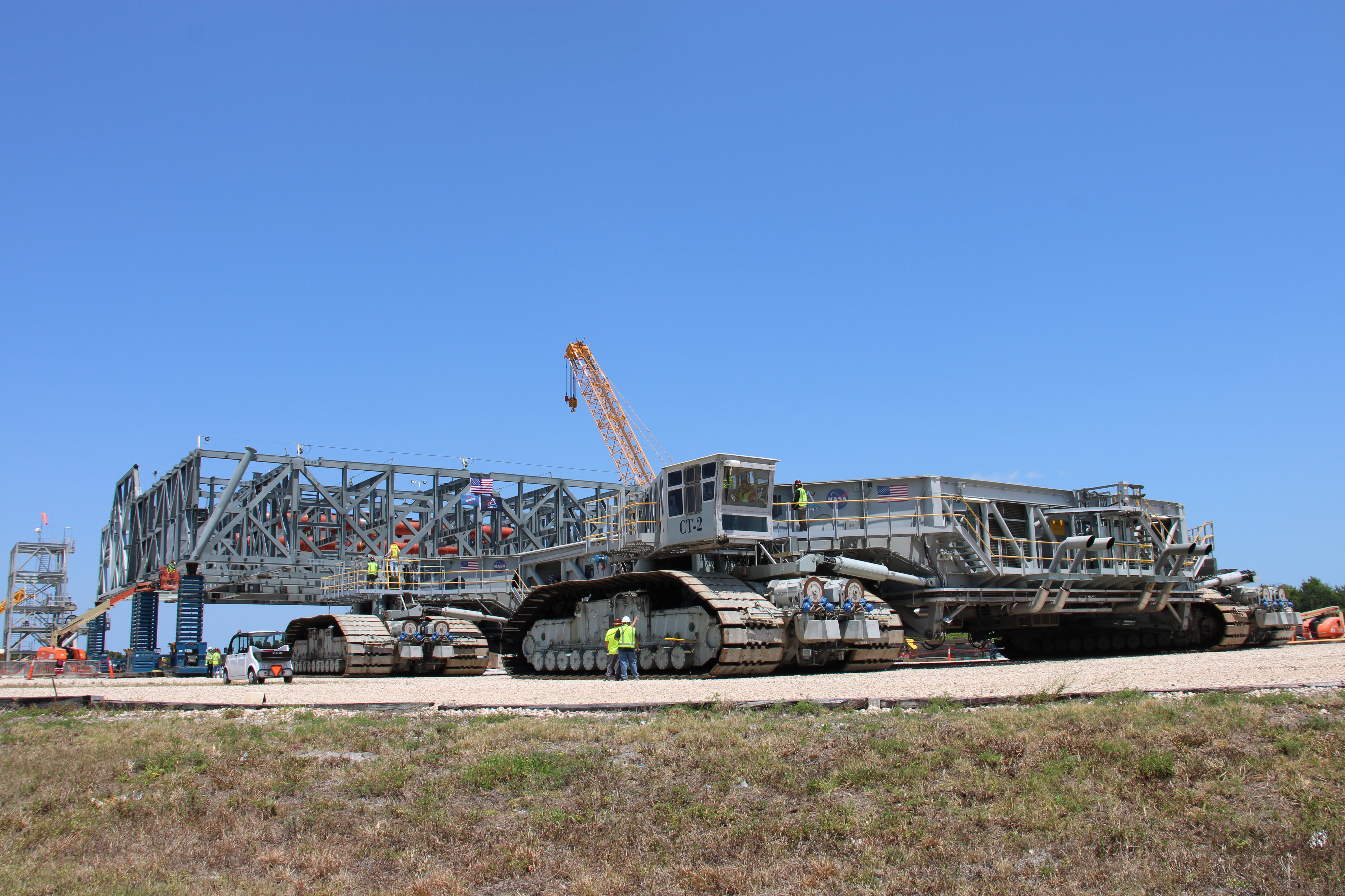 NASA’s crawler transporter approaches the Mobile Launcher 2 base during Jack and Set. 
