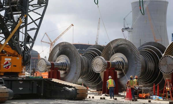 Nuclear Energy: Craft workers inspect turbine rotors at the Vogtle nuclear plant in Georgia.