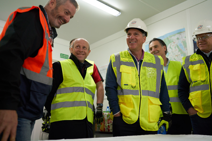 Westinghouse President and CEO, Patrick Fragman, and Bechtel President and COO, Craig Albert, meeting with project colleagues during the site visit.